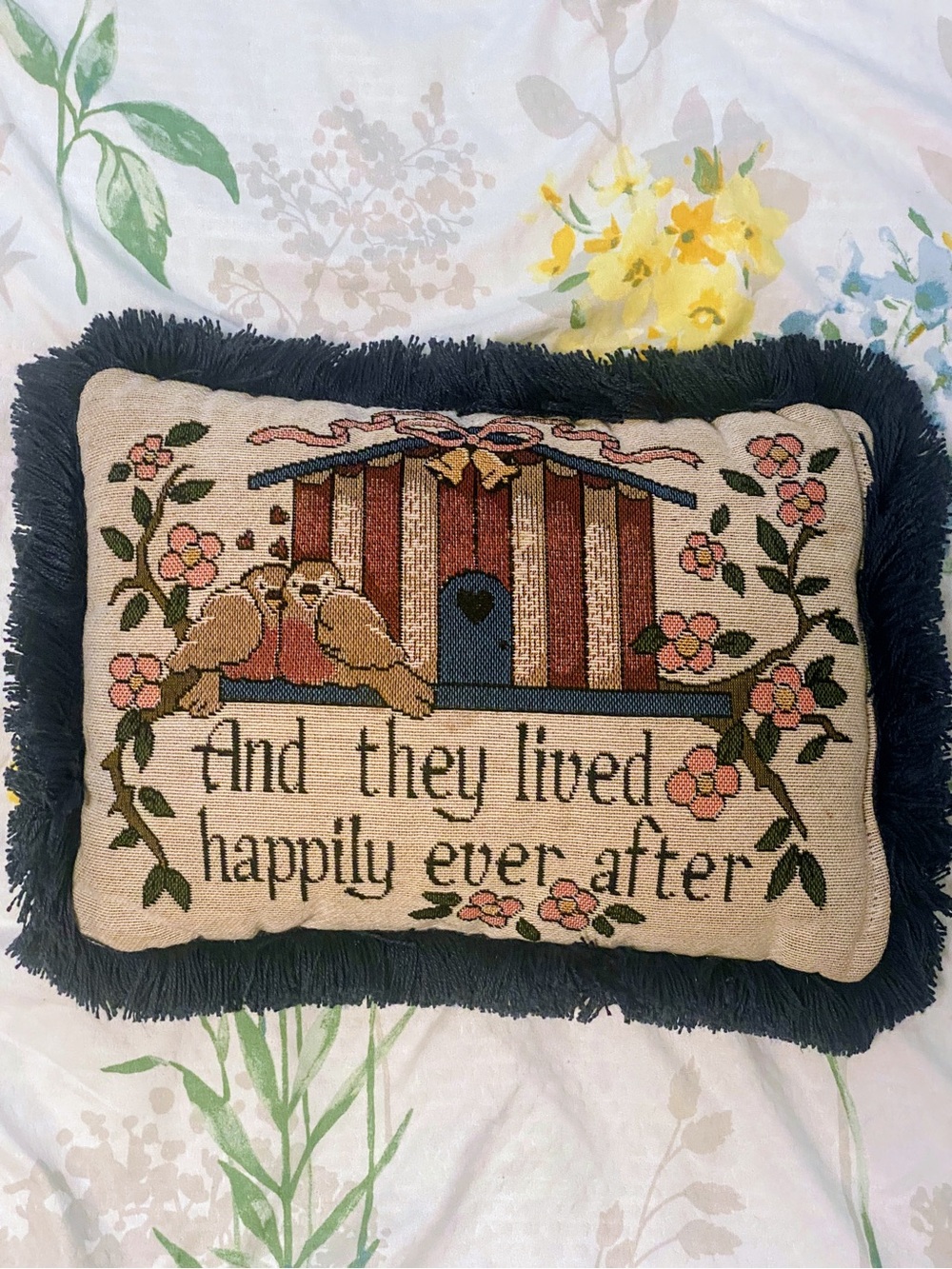Navy Blue Decorative Accent Throw Pillow With Love Birds So Cute